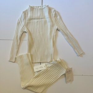 Rylee + Cru Cream Ribbed Kids Matching Set